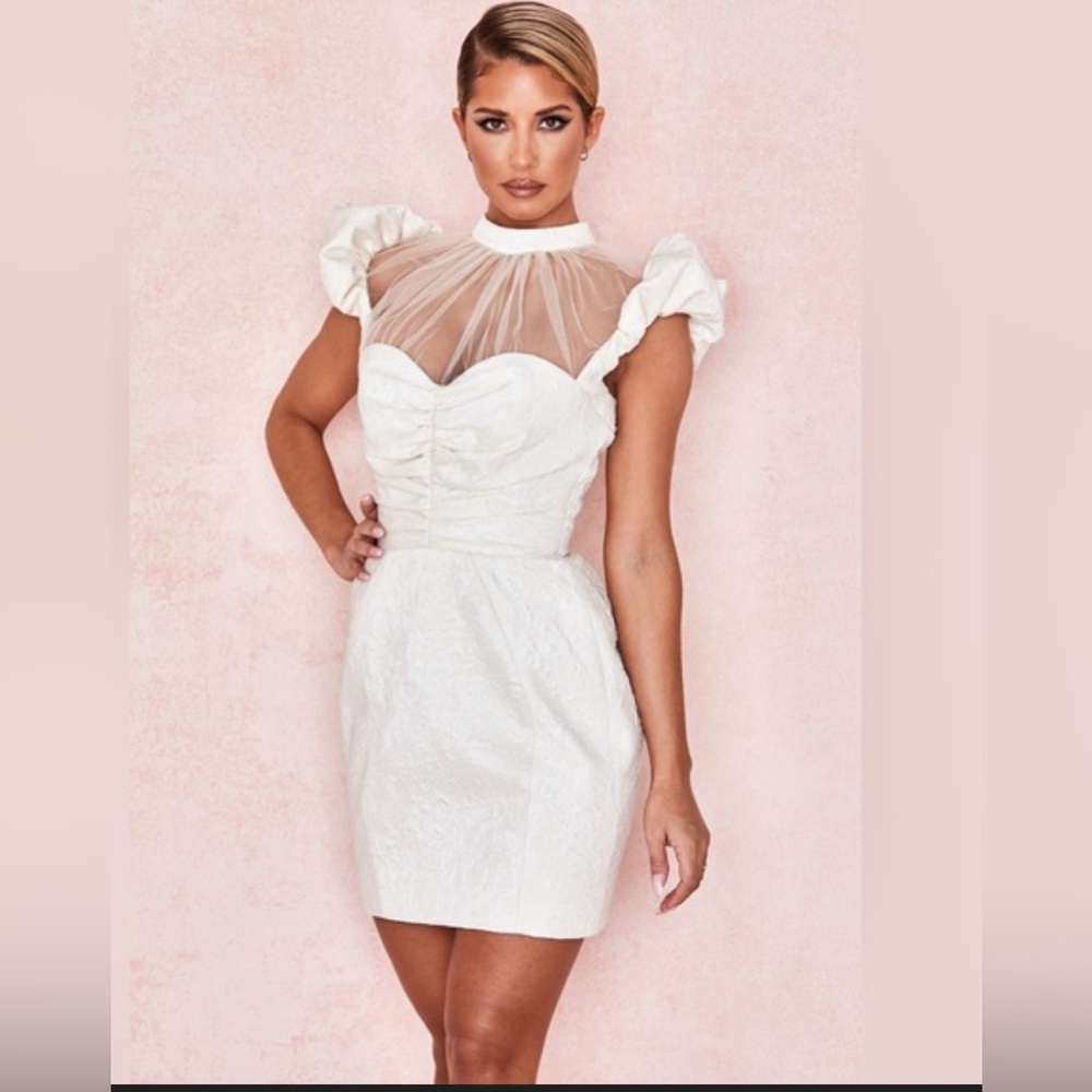 House of CB White Sheer Ruffle Mini Dress